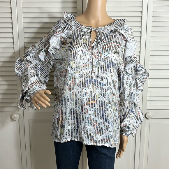 Maje Tops - MAJE Boho Ruffled Loodie Striped Paisley Blouse Large